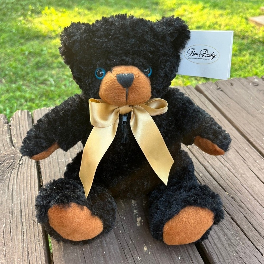 Ben Bridge Benny Bear Stuffed Animal Plush‎ Toy Gold Bow Zipper Pocket 2007